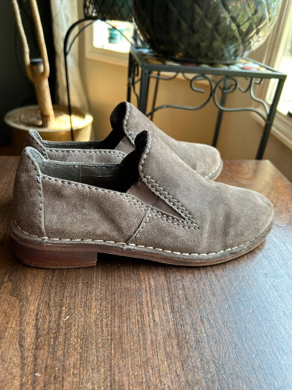 Clarks Taupe Suede Slip-Ons